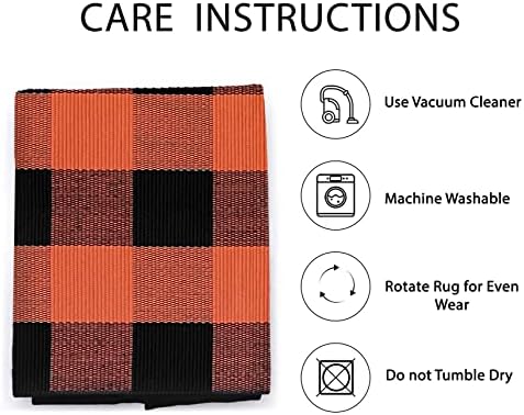IOHOUZE Fall Buffalo Plaid Door Mat 27.5x43, Washable, Black Orange - Image 5