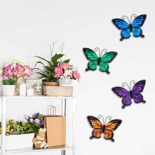 hogardeck Metal Butterfly Wall Decor, 4 PCS Multicolor Butterfly Spring Decor for Indoor Outdoor, Decorative Hanging Wall Art for Kitchen, Living Room, Porch, Garden, Yard - Image 4