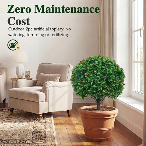 PATIO CHOICE Topiary Trees Artificial Outdoor Boxwood Ball Trees with Ground Spike Set of 2 22" Fake Outdoor Plants Faux Bushes and Shrubs Decorations for Outdoor Indoor Front Porch Garden - Image 4