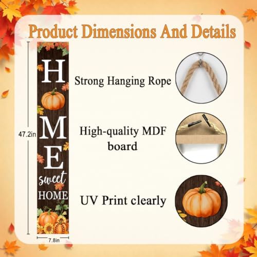 Fall Welcome Sign For Front Porch 47" Home Sweet Home Door Decor - Image 2