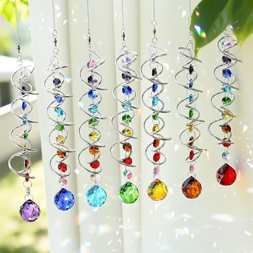 7 Pcs Crystal Gazing Ball Spiral Wind Spinner Suncatcher Garden Decor - Image 2