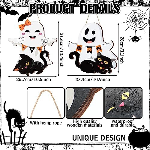 Leinuosen 2 Pcs Halloween Ghost Witch Door Sign Boo Front Door Decor, Ghost - Image 2