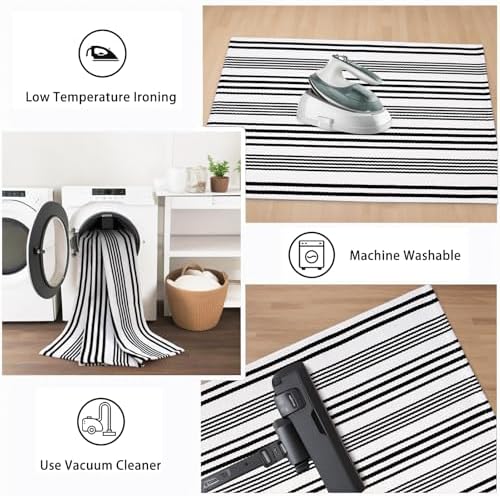 Fall Front Door Mat 2'x4.3', Cotton Washable Striped Outdoor Rug - Image 5