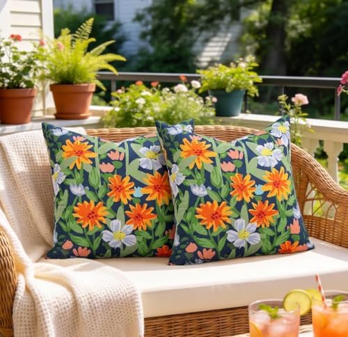 Pyonic Spring Summer Floral Outdoor Pillow Covers 18x18 inch Waterproof Throw Pillow Covers Outdoor Pillows for Patio Furniture Garden Bench Porch,Navy - Image 7
