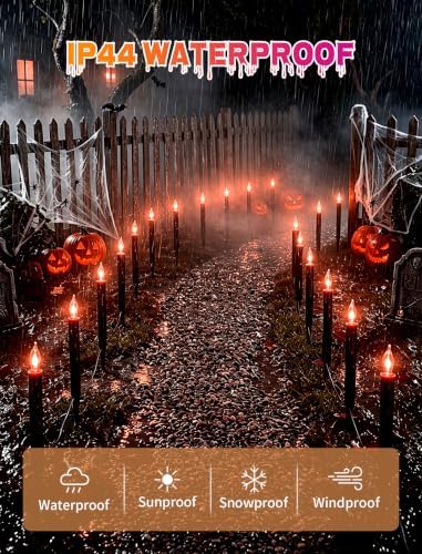 19.5Ft Halloween Pathway Lights, 10 C18 Flicker Flame Candles Stakes Lights - Image 3