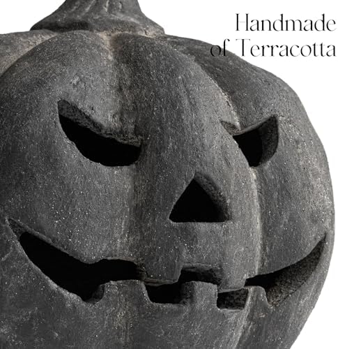 Halloween Decor - Black Handmade Terracotta Jack O Lantern Pumpkin - Image 3