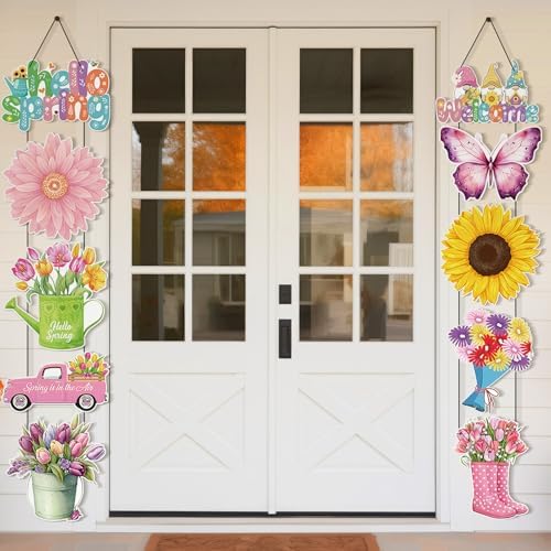 Yaomiao 2 Sets Spring Flower Party Decorations Floral Porch Sign Welcome Spring Door Porch Banner Hanging Decoration Outdoor Indoor Wall Hanging Decor Party Supplies - Image 3