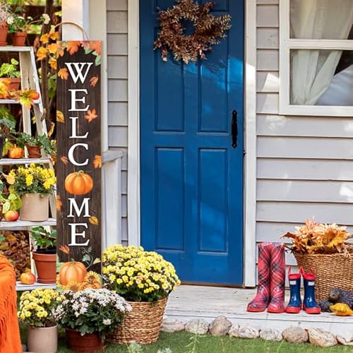 Fall Welcome Sign For Front Porch Fall Porch Sign Maple Leaf Pumpkin Sunflower Thanksgiving Decor Indoor Outdoor Autumn Wooden Vertical Sign For Patio Front Door Porch Wall Yard - Image 6