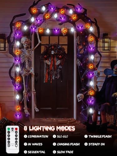 3D Pumpkin Bat Ghost Halloween String Lights Battery Operated with Remote - Image 2