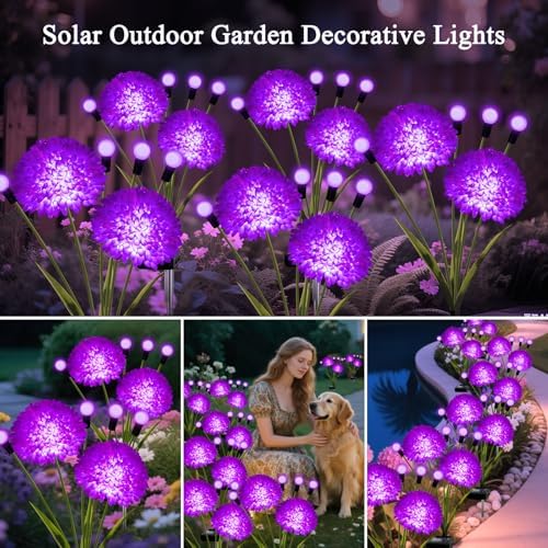 Solar Lights Outdoor Waterproof, 6 Pack Purple Solar Firefly Swaying Lights with Flowers, Flower Light Garden Decor for Halloween Christmas Outside Yard Patio, Gifts for Women Grandma - Image 6