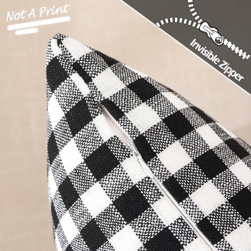 Outdoor Black and White Gingham Plaid Throw Pillow Covers 18x18 for Porch - Image 2