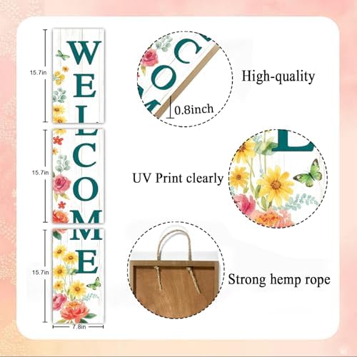 Welcome Sign for Front Door, Spring Flower 47"X8" White - Image 2