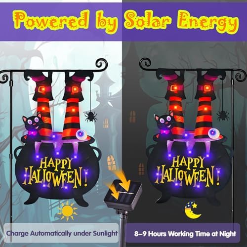 Halloween Lighted Garden Flag, Witch Feet Yard Decor, 12x18 in - Image 2