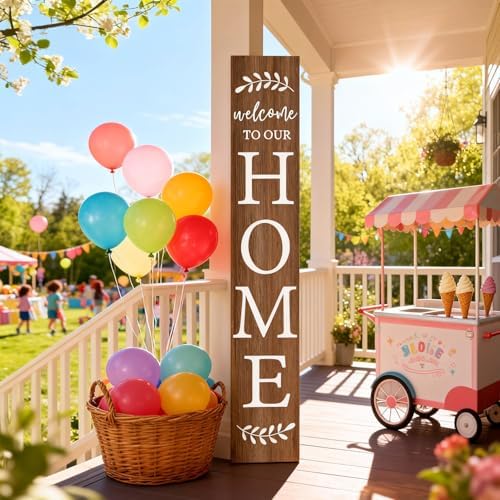 Welcome Sign for Front Porch, 47" Large Wooden Welcome to Our Home Sign Door Hanging Standing Plaque, Farmhouse Vertical Outdoor Porch Decorations for Yard Patio Entrance (Natural) - Image 5