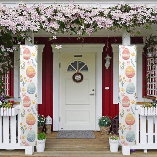 Eggs Leaves Porch Sign Hanging Easter Outdoor Welcome Signs for Porch Decorations Door Banners for Front Door 2 Packs Outdoor Decor Banner Flag for Porch Home Yard Garden Party Decor - Image 2