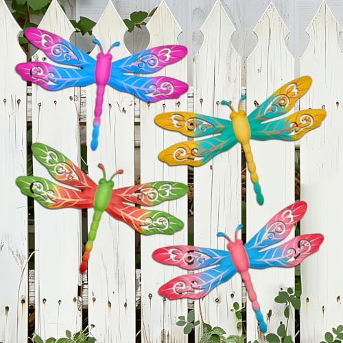 4 Pcs Retro Metal Dragonfly Outdoor Wall Art Hanging Decor by eoorau