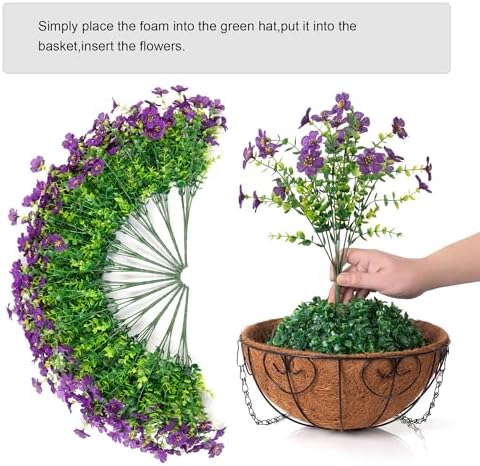 HyeFlora Artificial Fake Hanging Plants Flowers with Basket Outdoor Decor Faux Silk Dasiy Flower Arrangements in Pot Planter for Porch Home Indoor Patio Garden Yard Decoration - Image 3