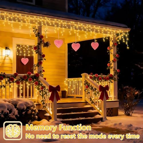 YEGUO 66ft 800 LED Icicle Lights Outdoor, 160 Drops Icicle Christmas Light Connectable, 8 Modes Warm White Xmas Icicle Lights with Memory Timer - Image 4