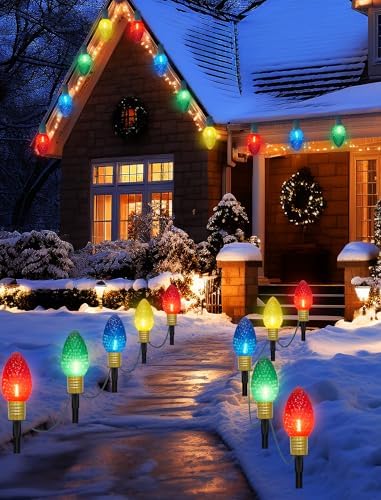 Jumbo C9 Christmas Pathway Lights Outdoor, 2 Pack 7FT Christmas Yard Decorations with 8 Jumbo C9 LED Strawberry Multicolor Bulbs Christmas Walkway Lights for Outside Holiday Lawn Garden Driveway Decor - Image 5