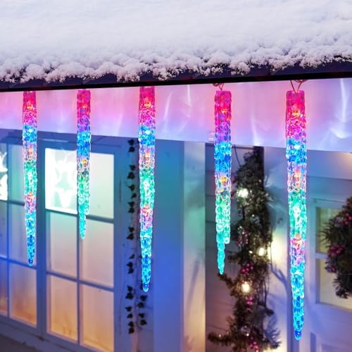 Brightown Icicle Lights Outdoor with Remote, 20ft 100 LED 20 Tubes Connectable Ice Shape Hanging Christmas Lights for Tree Patio Roof Holiday Decor, Multicolor - Image 5