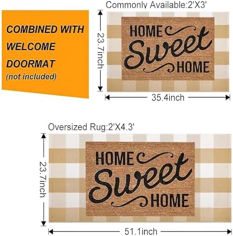 Khaki White Checkered Outdoor Rug 24"x51"Cotton Washable Farmhouse Doormat - Image 3