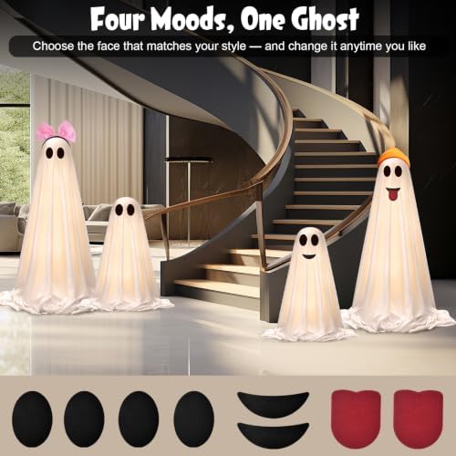 Halloween Decorations Outdoor Indoor, 2 Pack Light Up Cute Ghost Decoration Scary Sounds, Spooky DIY Standing Decor Set for Front Yards, Gardens, Porch, Lawn and Party - Image 4