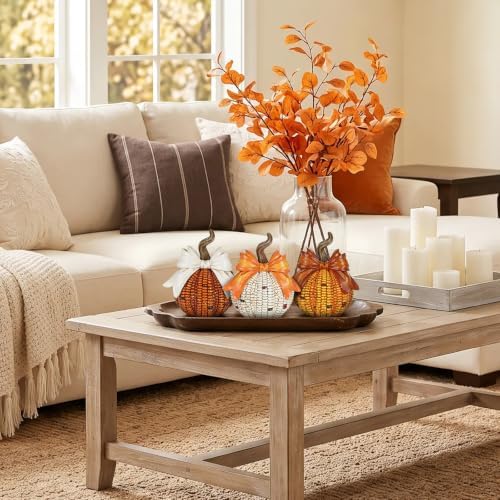 Briful 3-Piece Resin Corn Pumpkin Set with Bows Fall Decor - Image 6