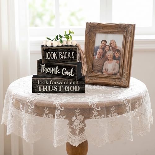 Moucuny 4 Pcs Farmhouse Table Decor Inspirational Wooden Block Signs - Image 3
