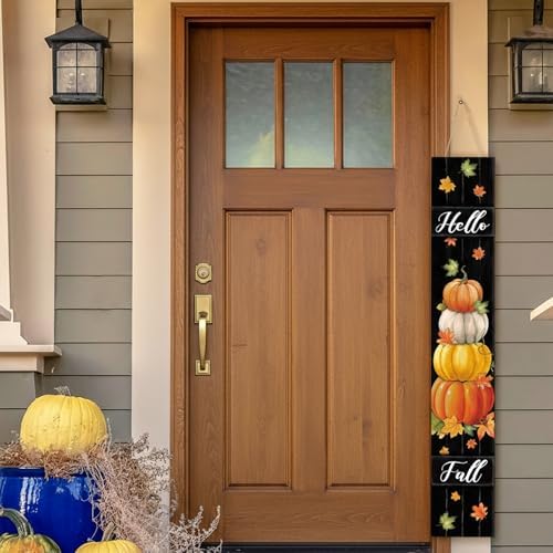 Threehoney Thanksgiving Welcome Sign 47" Large Fall Front Porch Decor Pumpkin Wooden Porch Sign Rustic Farmhouse Standing Hanging Wall Decor for Home Outdoor Holiday Autumn Front Door Yard Entryway - Image 2