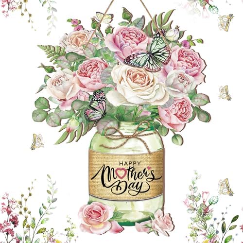 Spiareal Happy Mother's Day Fall Porch Decor, Wooden Welcome Sign by Spiareal