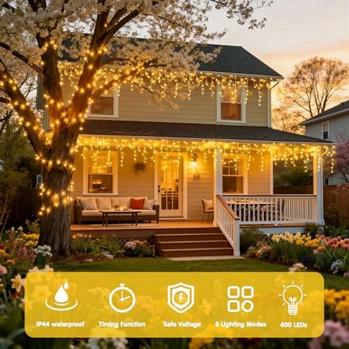JMEXSUSS Icicle Lights for Outside, 400 LED 38.8FT (Pack of 2) - Image 2
