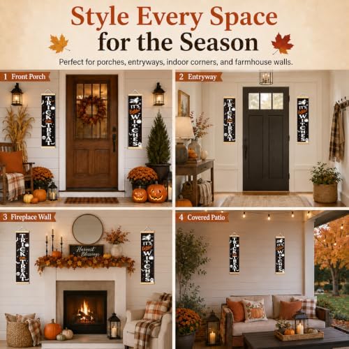 Trick or Treat Door Banner Set of 2, Halloween Witch Porch Decor for Home - Image 4