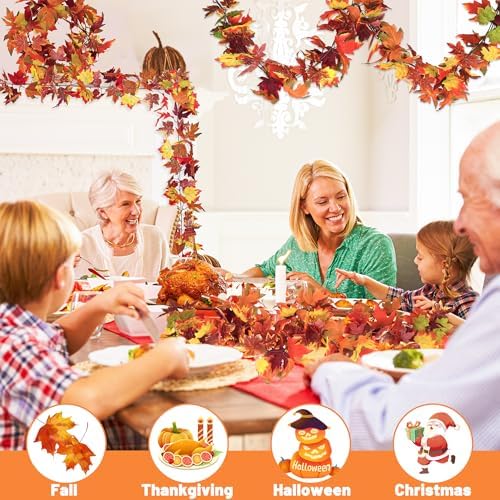 2Pack 11.8FT Fall Maple Leaf Garland for Mantle Thanksgiving Decorations - Image 4