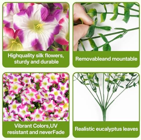 Artificial Faux Petunias Flowers for Outdoors, 12 Bundles UV Resistant Fake Petunias Plants Realistic Silk Flower for Porch Planters Garden Porch Balcony Porch Yard Window Box - Image 3