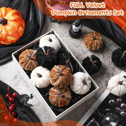 Vercraft 12 Pcs Fall Pumpkin Hanging Ornament, Fall Tree Decor, Dark - Image 3