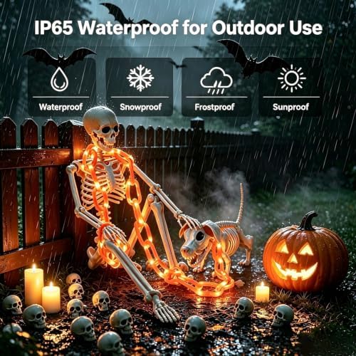 3Ft Skeleton & Dog Skeleton with Light Chain, Outdoor Halloween Decorations - Image 4