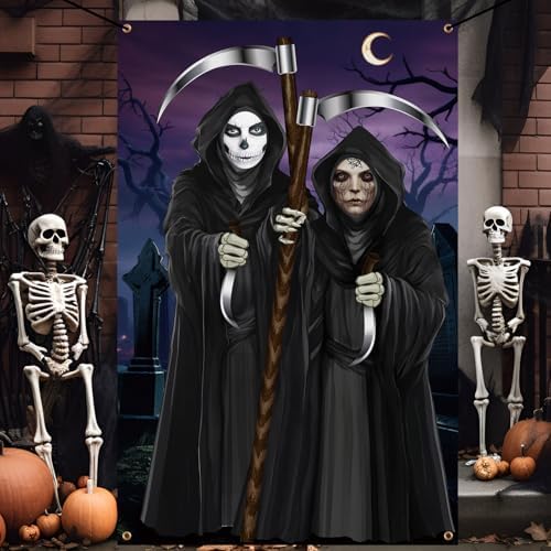 Lunmon 6x4 ft Halloween Backdrop Grim Reaper Face Cutout Holes - Image 6