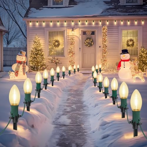 USOKYO 45Ft C9 30 Led Bulbs Christmas Pathway Lights Outdoor, Warm White Waterproof Connectable Christmas Walkway Lights for Driveway, Yard, Lawn, Sidewalk Decorations by USOKYO