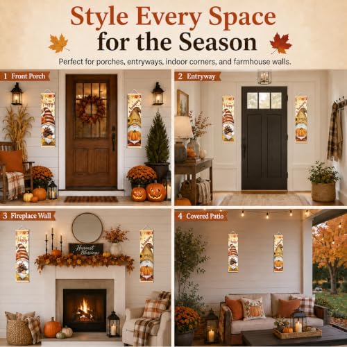 Happy Thanksgiving Gnome Door Banner Set of 2, Pumpkin Porch Decor for Home - Image 4