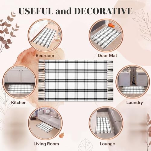 Breling 28" x 43" Fall Outdoor Porch Rug Black and White Plaid Door Mat - Image 4