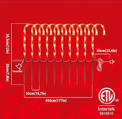 LAMPHOME 20Pack 12" Christmas Candy Cane Pathway Markers, Xmas Pathway Lights Outdoor with 200 Lights for Walkway Garden Lawn Holiday Decorations - Image 6