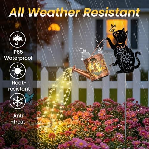 LOVERUIS Cat Solar Watering Can Lights,Outdoor Hanging Solar Lights Lantern,Gifts for Mom Women Birthday Mother's Day,Garden Waterproof Garden Decor Outside Patio Yard Pathway Backyard - Image 5