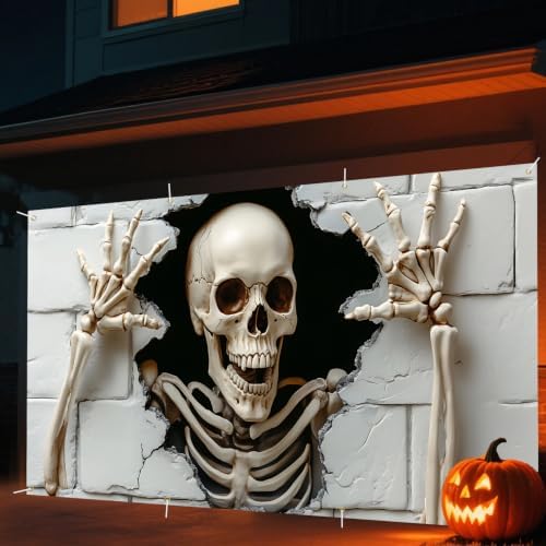 6 x 13 ft Halloween Garage Door Decorations Halloween decorations Witch Door Cover, Hanging Banner, Cauldron Backdrop Mural for Home, Outdoor, Indoor, Spooky Party, Wall, Window (Skull-2, 71x157 inch) - Image 6