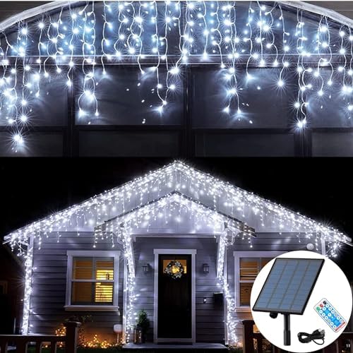 KiflyTooin Solar Christmas Lights Outdoor Waterproof Christmas Decorations Curtain Lights 320LED 29.5ft 60 Drops, Solar Powered Rechargeable Fairy Lights for Party, Wedding, Home Decorations(White) by KiflyTooin