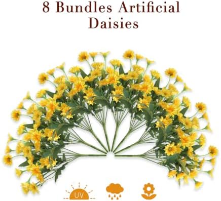 8 Bundles Artificial Daisy Flowers for Outdoors, UV Resistant Faux Daisy Mums for Outdoor Planters, Front Porch, Patio, Yard, Garden, Window Box Spring Summer Fall Decor, Yellow - Image 4