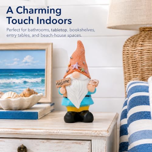 Summer Gnomes Garden Statues, Funny Ocean Gnome Figurine with Welcome Sign - Image 3