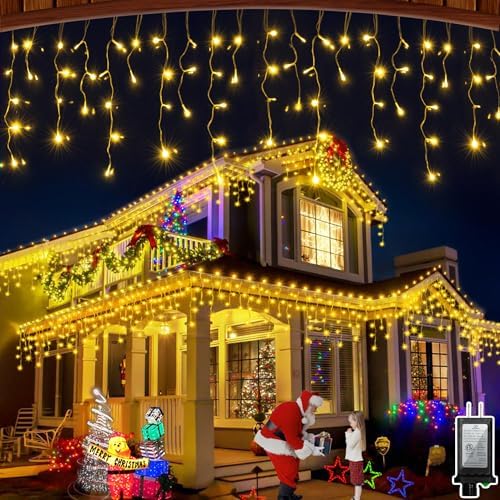 60FT 612 LED Outdoor Christmas Lights - 136 Ice Drops, 12 Pro Modes by WUXYIYANG