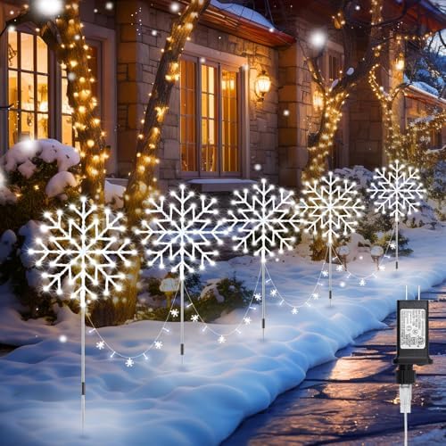 Minetom Snowflake Lights Outdoor, 10 Large Snowflake Christmas Pathway Lights Outdoor Christmas Decorations Yard Sidewalk Walkway Driveway Marker Stake, White by Minetom