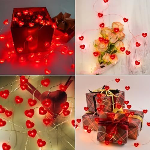 Red Heart Fairy Lights Battery Operated 10FT 30LED Valentines String Lights - Image 3