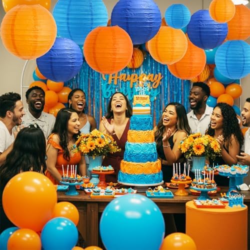BEISHIDA Blue Orange Paper Lantern 12Pcs 4/6/8/10/12Inch Round Chinese Lamp - Image 4